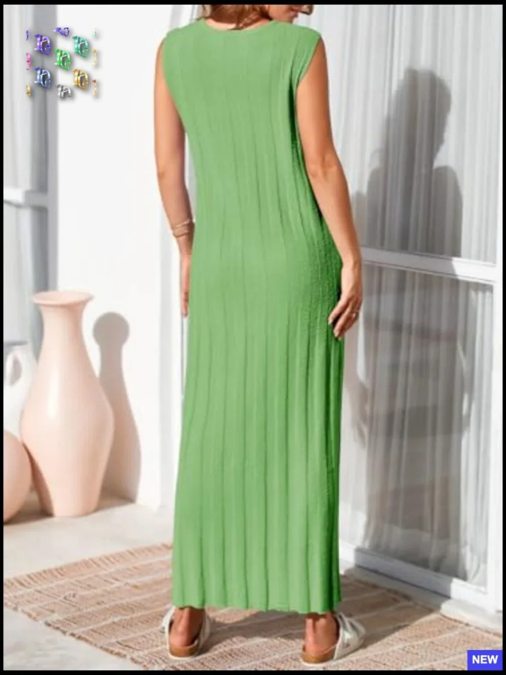 Sleeveless Maxi Dress Ribbed Knit Scoop Neck Tank Top Casual Summer Midi - Picture 2 of 7